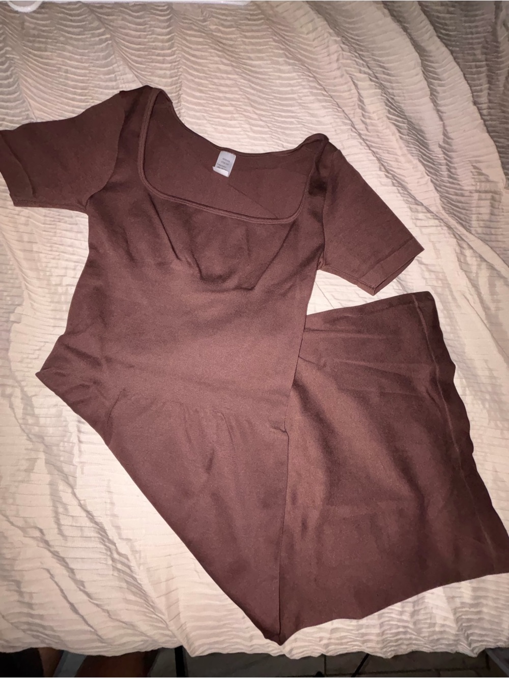 Brown Square-Neck Womens Dress